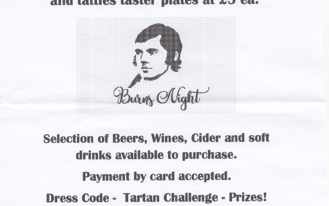 Burns Night Supper Friday 26 January 2024 – 7.00pm
