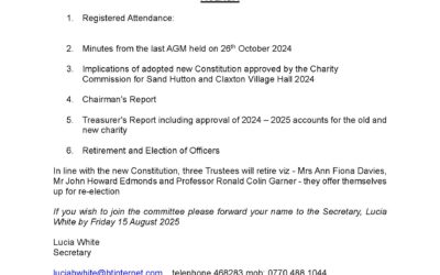 Sand Hutton and Claxton Village Hall First Annual General Meeting